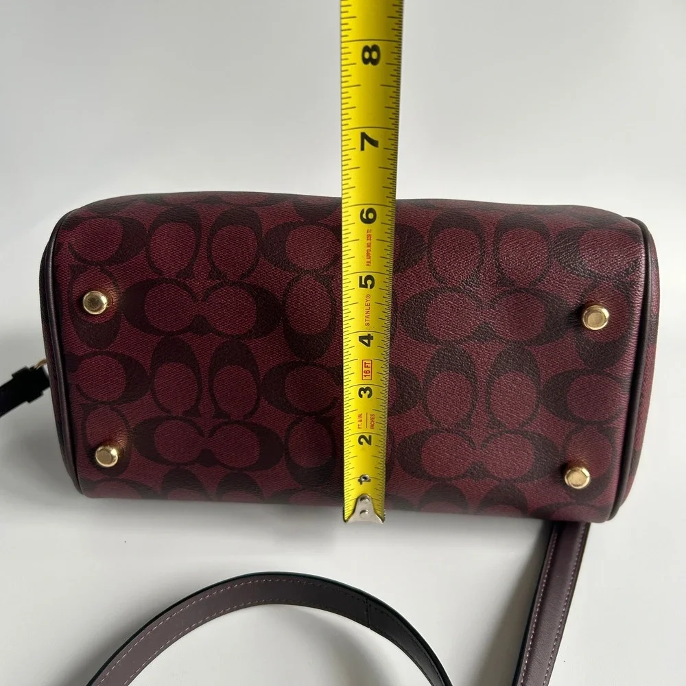 Coach Rowan Satchel Burgundy Signature Canvas Leather Bag Excellent - Picture 10 of 10